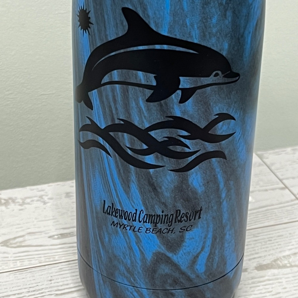 Lakewood Camping Resort Myrtle Beach Dolphin Water Bottle Blue Marble Swirl